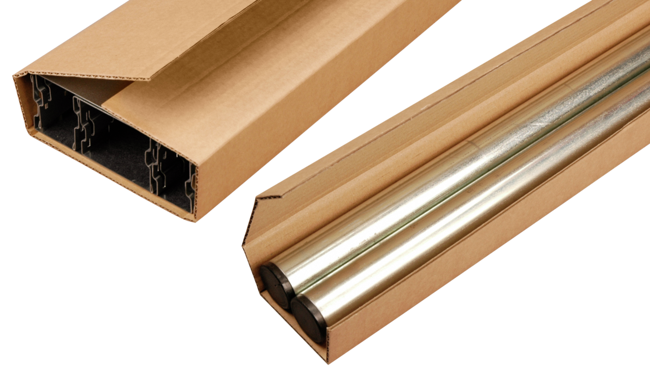 Einzelbauteile verschiedener Form sind mit wenigen Handgriffen verpackt.