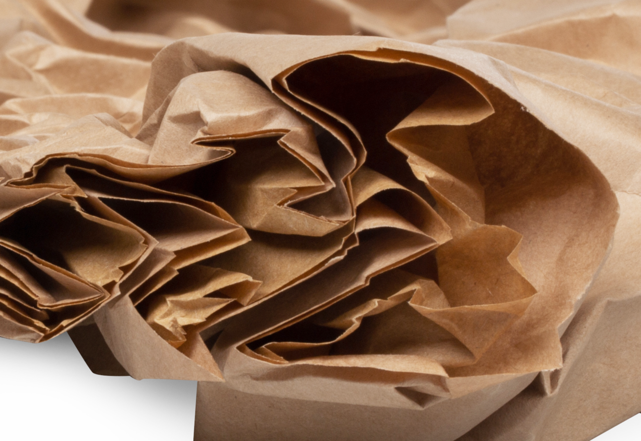 wabenartiges, gefaltetes und verschränktes Polster– aus nachhaltigem Kraftpapier 
