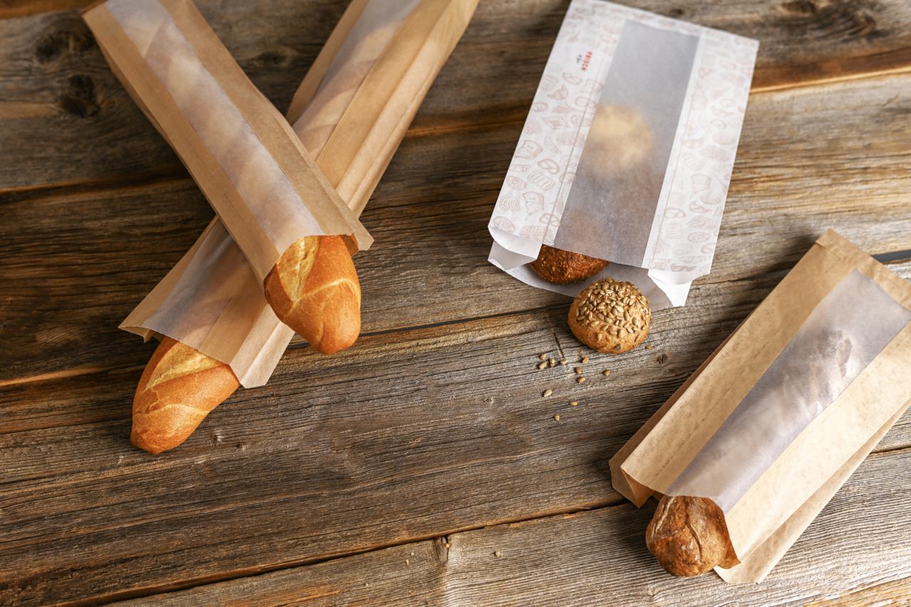 Baguettebeutel braun mit Pergamin-Sichtstreifen