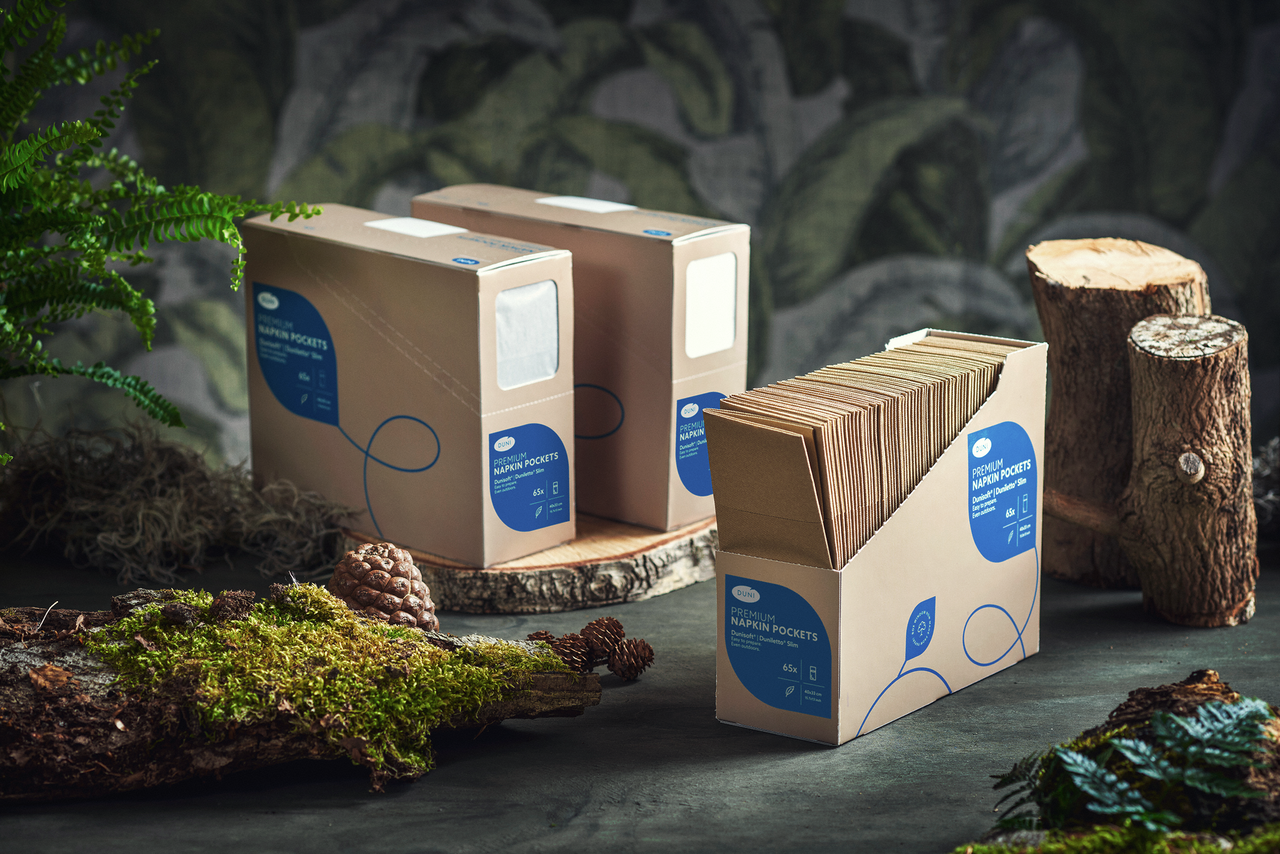 nachhaltig verpackt – 100 % kunststofffreie, recycelbare Papier- und Karton-Verpackung (Foto: Duni)