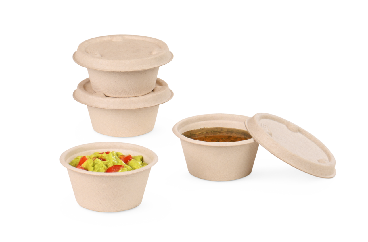 Dressingbecher aus Bagasse & Deckel