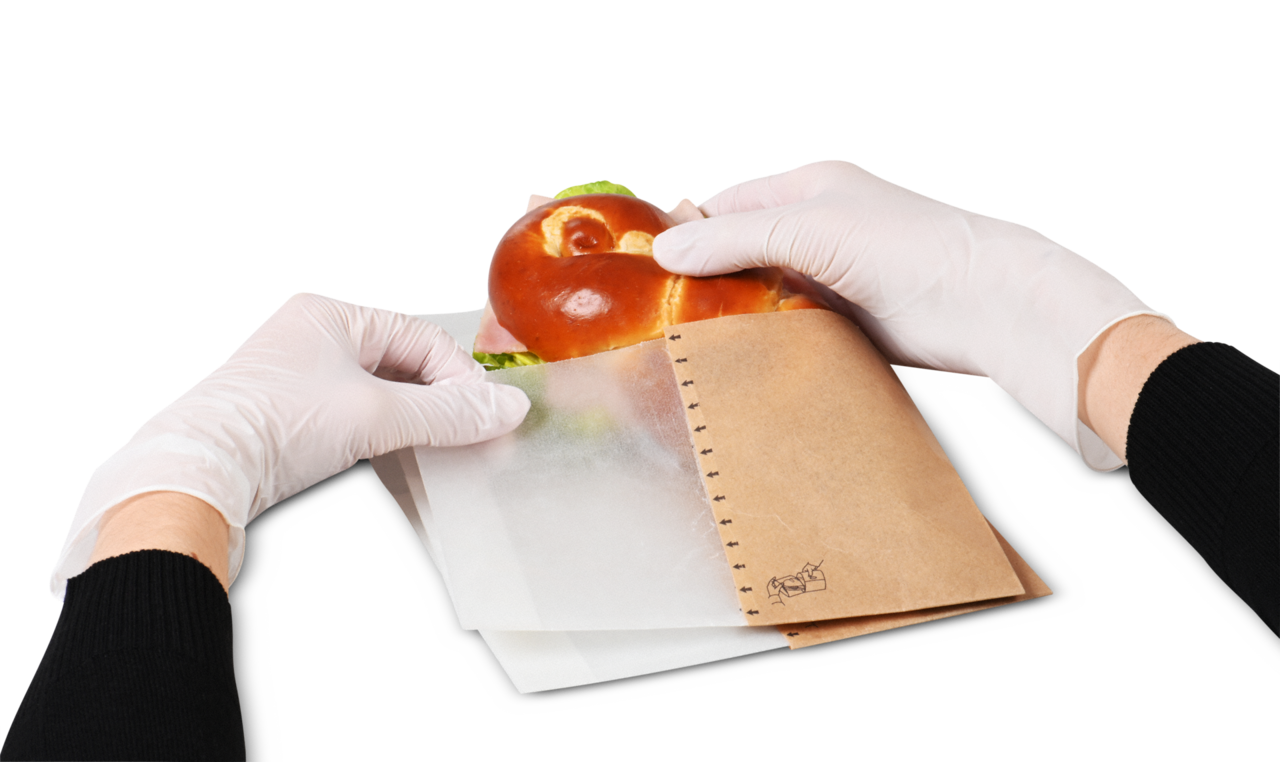 Snack-Bag braun mit Pergamin-Sichtstreifen
