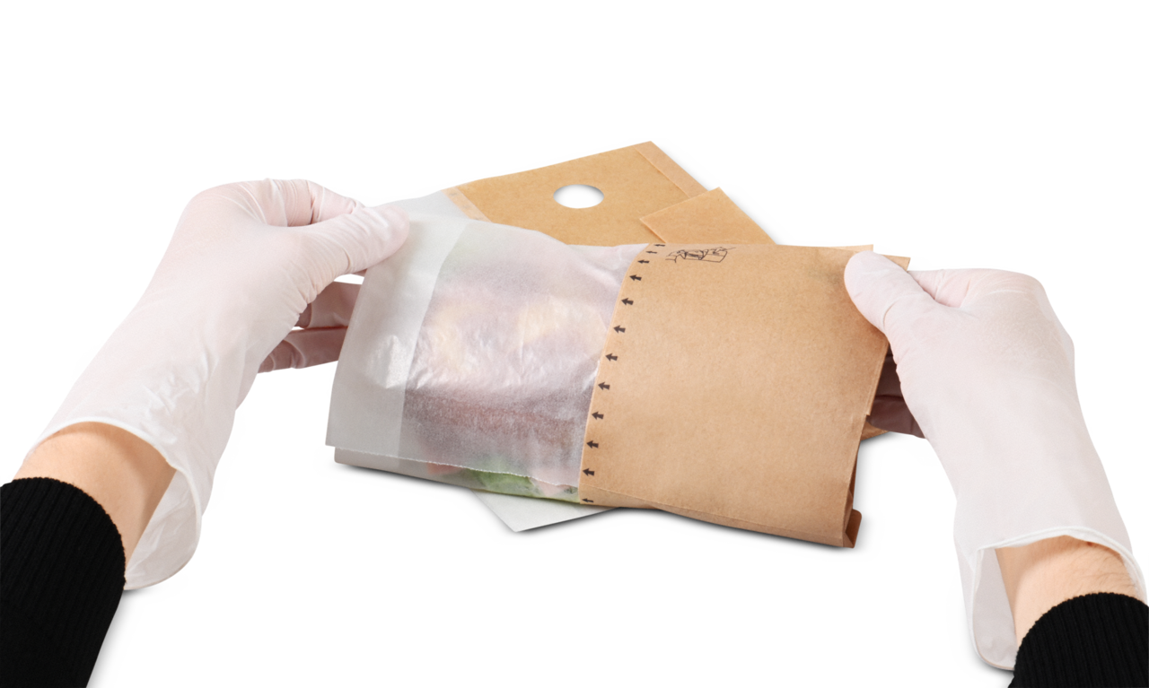 Snack-Bag braun mit Pergamin-Sichtstreifen