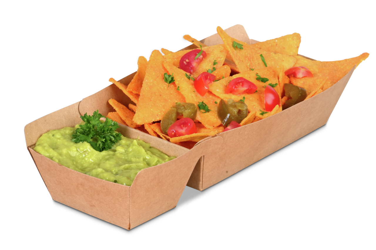 Snack-Schale aus Pappe braun mit Dipfach