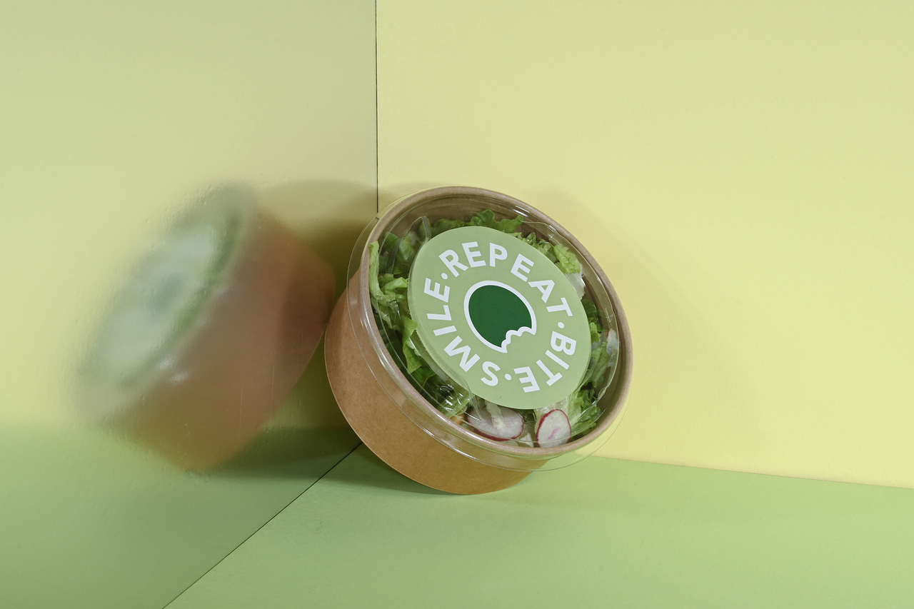 Klebeetikett rund «bite.smile.repeat.»
