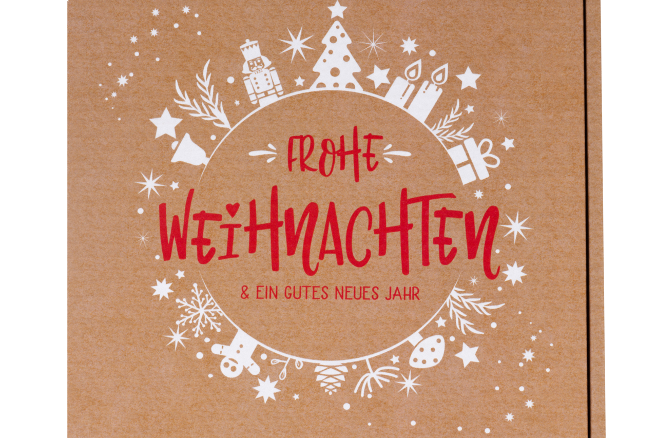 Karton 2-farbig mit klassischen Weihnachtsmotiven bedruckt