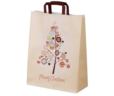 Weihnachts-Tragetasche 320&times;140&times;420 mm, &laquo;Merry Christmas&raquo;, 80 g/m&sup2; wei&szlig;