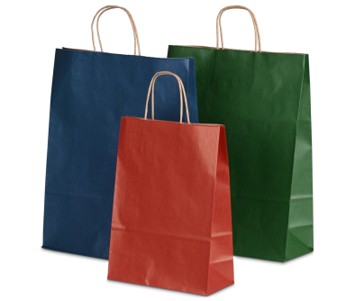 Papiertragetasche farbig mit braunen Papierkordeln