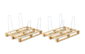 auch passend für Einweg-Holzpaletten, dabei ragen die Bügel seitlich über die Palette hinaus oder können weiter innen angebracht werden