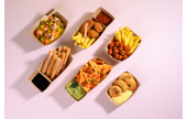 Snack-Schale aus Pappe braun mit Dipfach