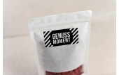 «Genussmoment» – schlichtes, zweifarbiges Design z. B. zum Verzieren von Standbodenbeuteln