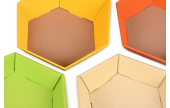 Geschenkkorb Hellgrün und Crème innen bedruckt, Gelb und Orange innen braun unbedruckt