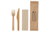 Besteckset aus Holz gewachst: Messer, Gabel, Serviette