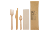 Besteckset aus Holz gewachst: Messer, Gabel, Serviette