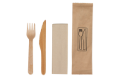 Besteckset aus Holz gewachst: Messer, Gabel, Serviette