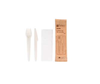 Besteckset aus Zellstoff: Gabel, Messer, Serviette
