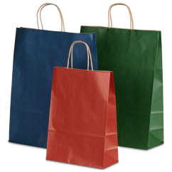 Papiertragetasche farbig mit braunen Papierkordeln