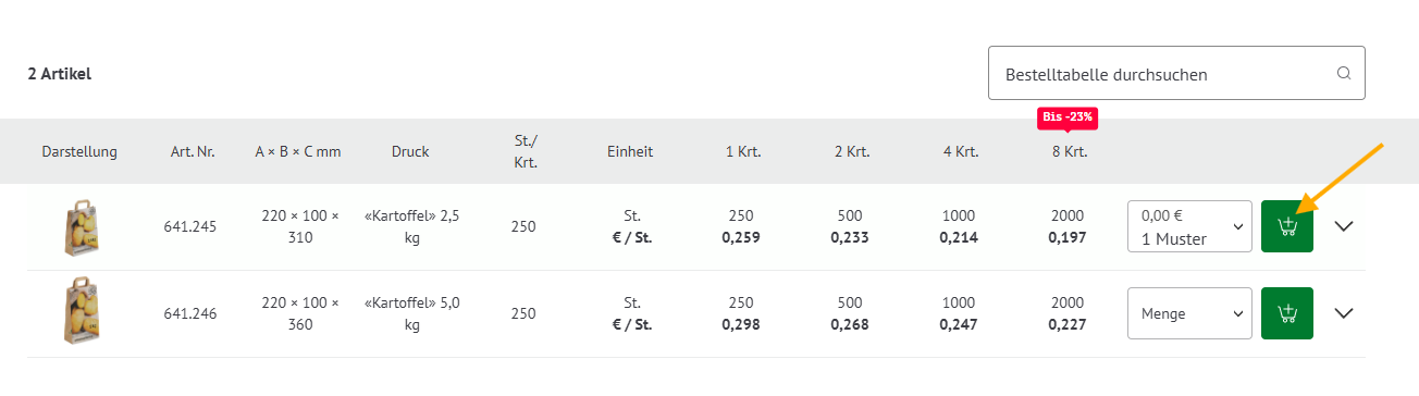 So legen Sie ein Gratis-Muster von packVerde in den Warenkorb