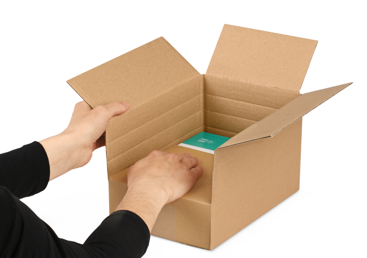 eine Schachtel für Inhalte unterschiedlicher Grösse dank individueller Anpassung an das Packgut – spart und Platz im Lager und am Packtisch sowie Füllmaterial