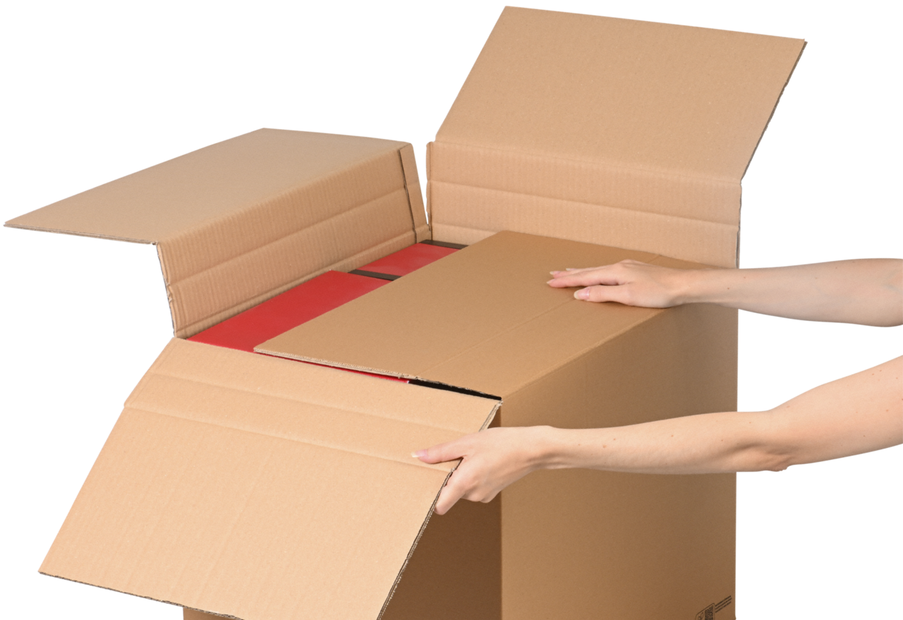 eine Schachtel für Inhalte unterschiedlicher Grösse dank individueller Anpassung an das Packgut – spart Platz im Lager und am Packtisch