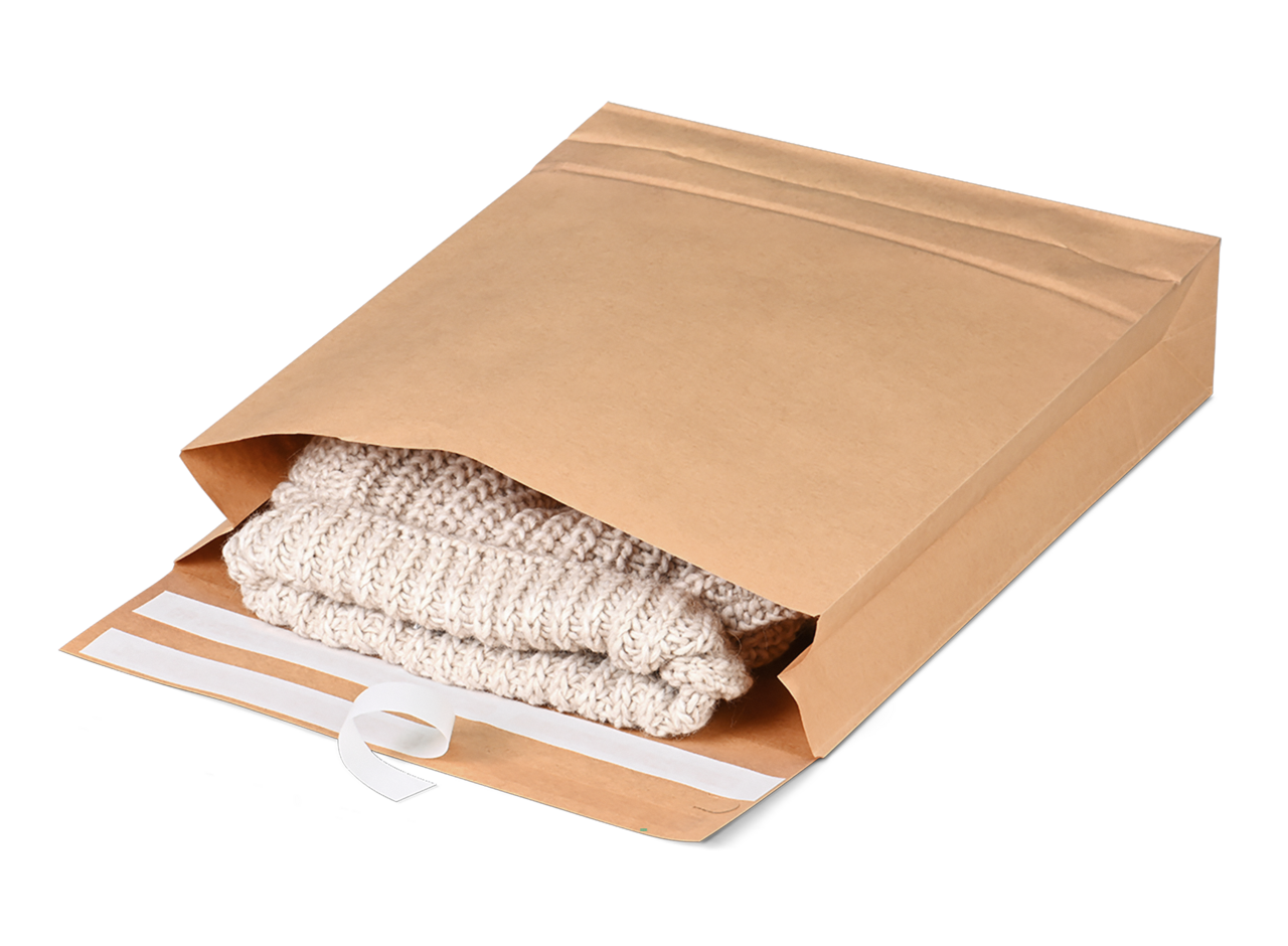Papier-Versandtasche wiederverschliessbar mit Blockboden