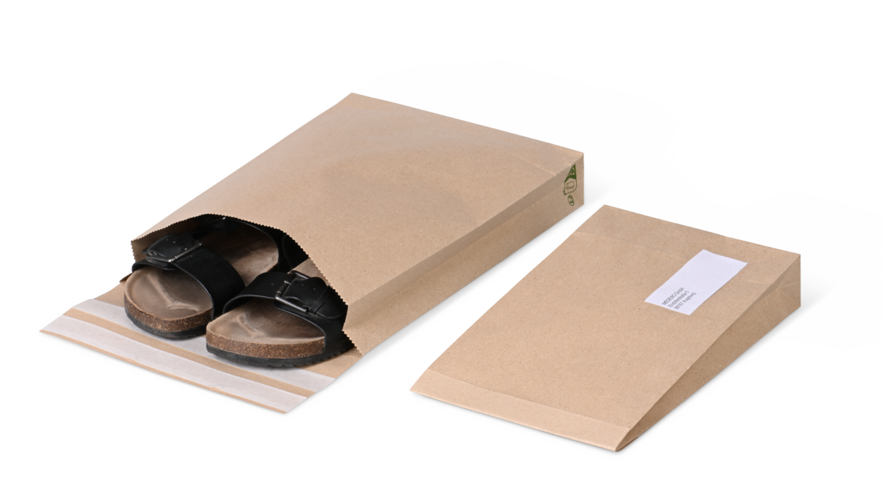 Graspapier-Versandtasche wiederverschliessbar mit Blockboden