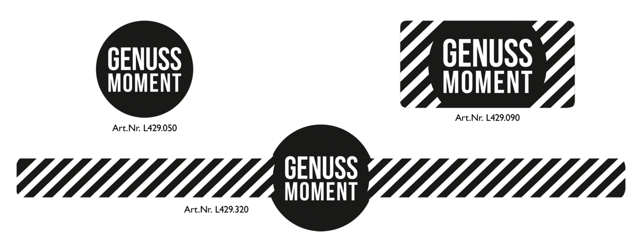 in unserem Web-Shop finden Sie 3 Ausführungen zur Designlinie «Genussmoment» – zum Verzieren und Verschliessen von z. B. Beuteln