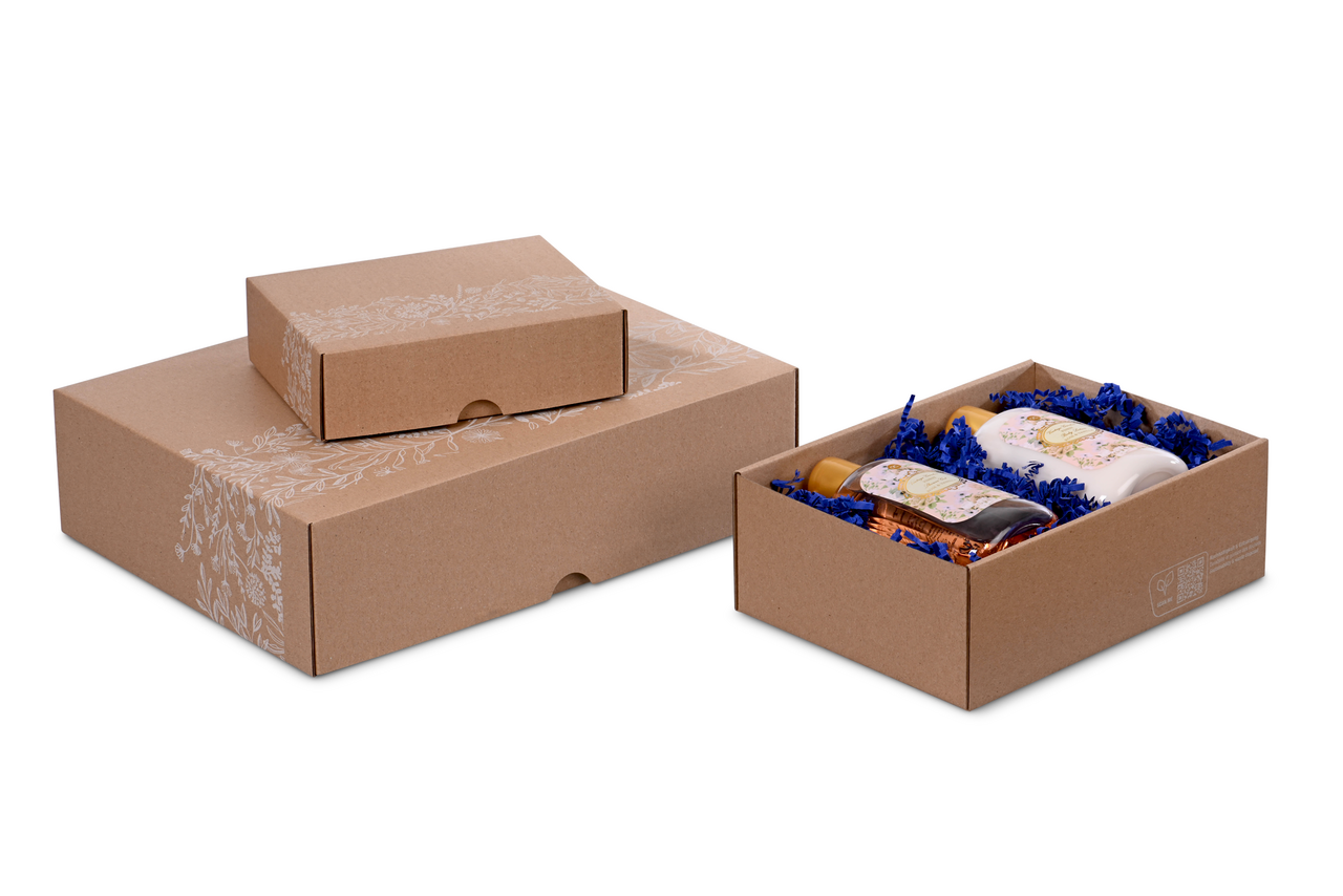 Geschenkschachtel mit Stulpdeckel & floralem Muster