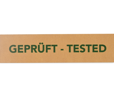 SK-Band Papier braun, GEPR&Uuml;FT, 50 mm/50 lfm, gr&uuml;n bedruckt