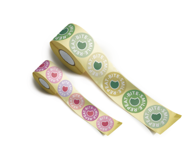 Klebeetikett rund «bite.smile.repeat.»