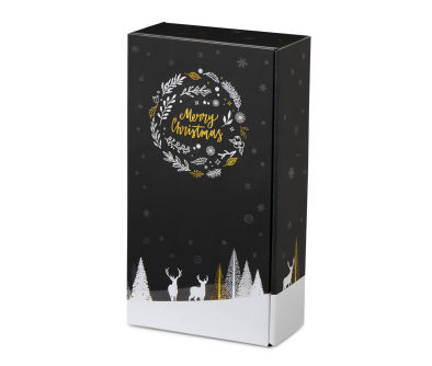 Flaschen-Geschenkkarton MERRY X-MAS, 2er, 360&times;192&times;93 mm, schwarz matt