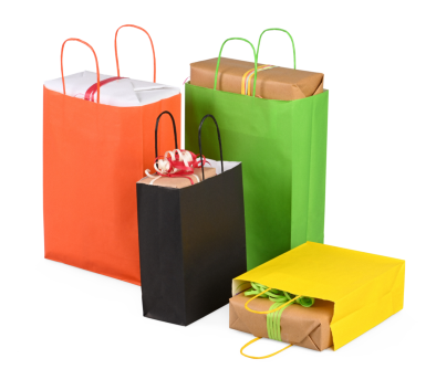 Papiertragetasche mit passender Kordel, farbig