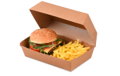 in der langen Box ist neben einem Burger auch noch Platz für Snacks oder Beilagen