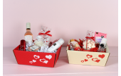 Präsentkörbe in der Farbe Creme oder Rot für edel verpackte Geschenke zu Valentins- und Muttertag, Geburtstag, Hochzeit usw.