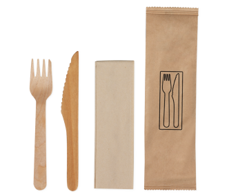 Besteckset aus Holz gewachst: Messer, Gabel, Serviette