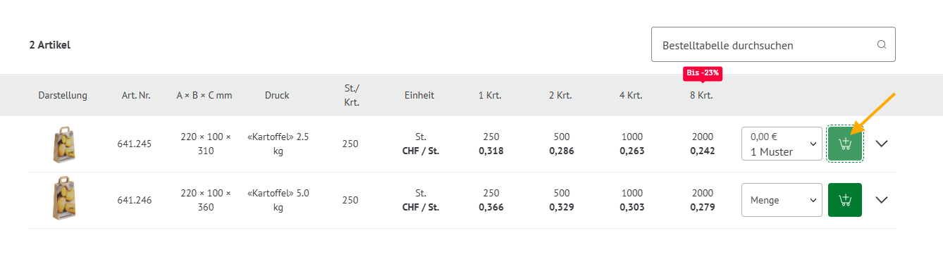So legen Sie ein Gratis-Muster von packVerde in den Warenkorb
