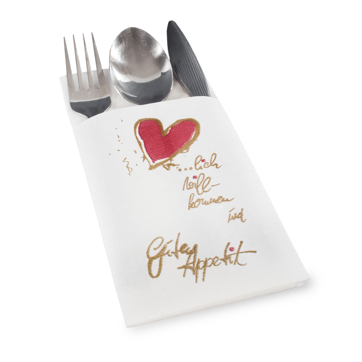Airlaid Besteckserviette 40x40 cm «Herzlich Willkommen»