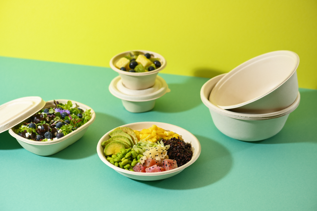 Schale aus Bagasse konisch & Deckel