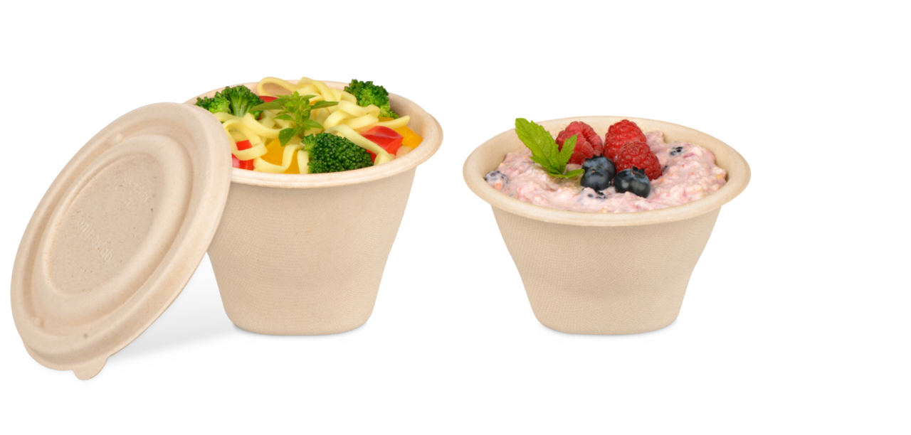 Schale aus Bagasse konisch & Deckel