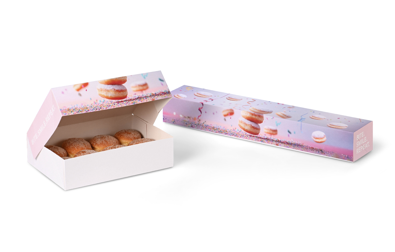 Im gleichen Design erhältlich: Krapfen-/ Berlinerkarton «Berlinetti».