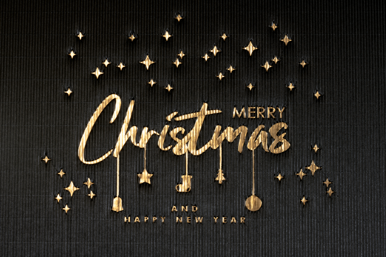 mit eleganter, gold-glänzender Folienprägung «Merry Christmas»  