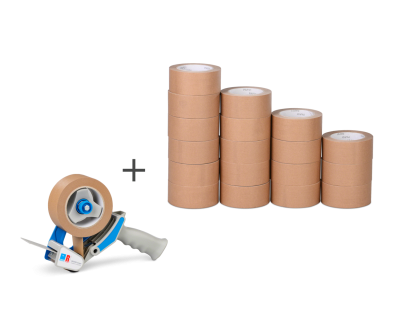 Papierklebeband Set MECATAPE&reg; 18 Rollen + Handabroller