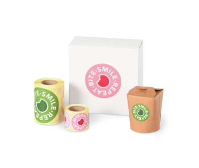 Klebeetikett rund «bite.smile.repeat.»