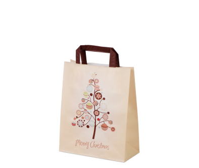 Weihnachts-Tragetasche 220&times;105&times;280 mm, &laquo;Merry Christmas&raquo;, 70 g/m&sup2; wei&szlig;