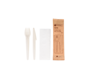 Besteckset aus Zellstoff: Gabel, Messer, Serviette