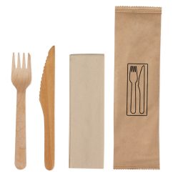 Besteckset aus Holz gewachst: Messer, Gabel, Serviette